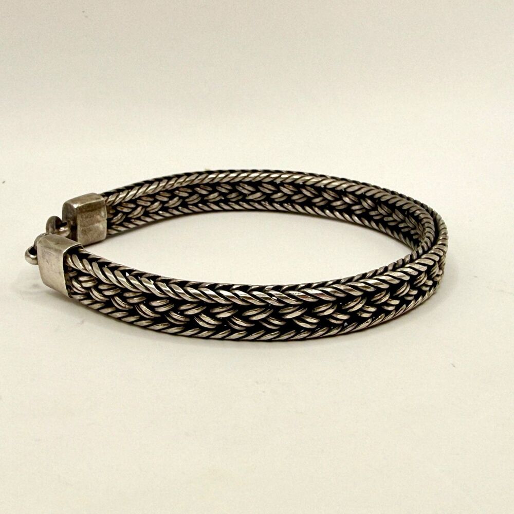 Vintage 925 Sterling Silver Bali Woven Braided Wheat Chain Bracelet 7" 29g M W